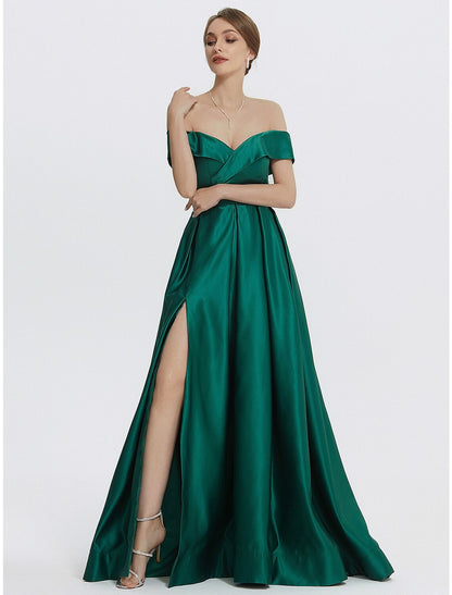 Wholesa A-Line Evening Gown Elegant Dress Formal Prom Floor Length Sleeveless Sweetheart Satin with Slit