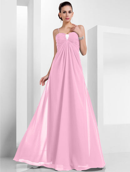 Wholesa A-Line Empire Holiday Formal Evening Dress Spaghetti Strap Sleeveless Floor Length Chiffon with Crystals