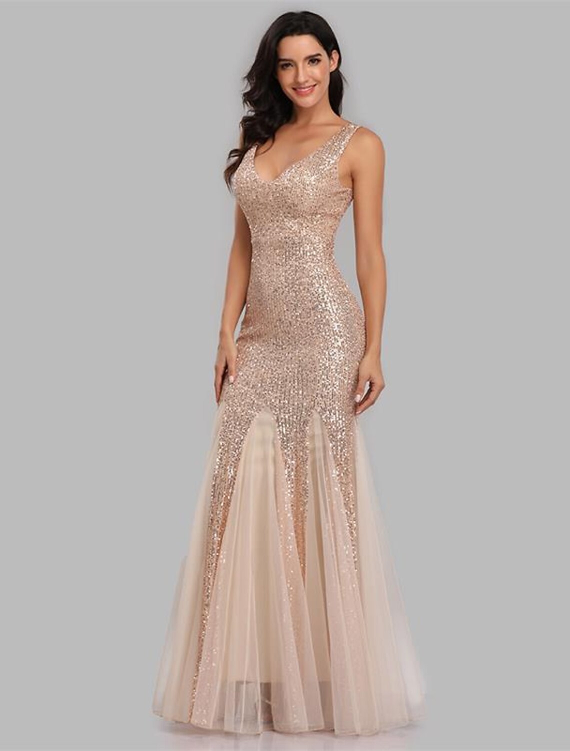 Wholesa  Mermaid / Trumpet Sparkle Sexy Party Wear Formal Evening Dress V Neck Sleeveless Floor Length Sequined with Sequin