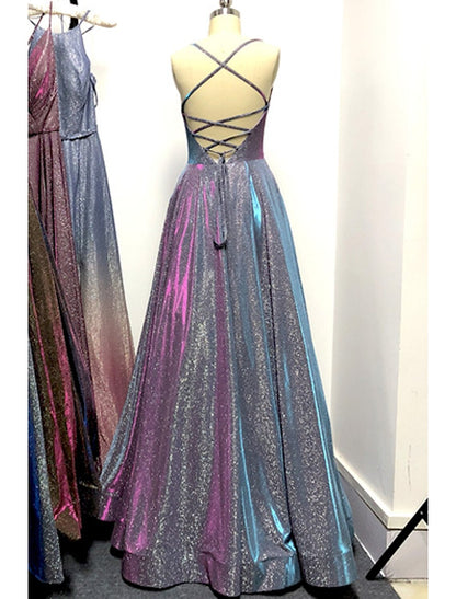 wholesale  A-Line Prom Dresses Sparkle & Shine Dress Formal Floor Length Sleeveless Strapless Pocket Stretch Satin Backless with Slit Pocket