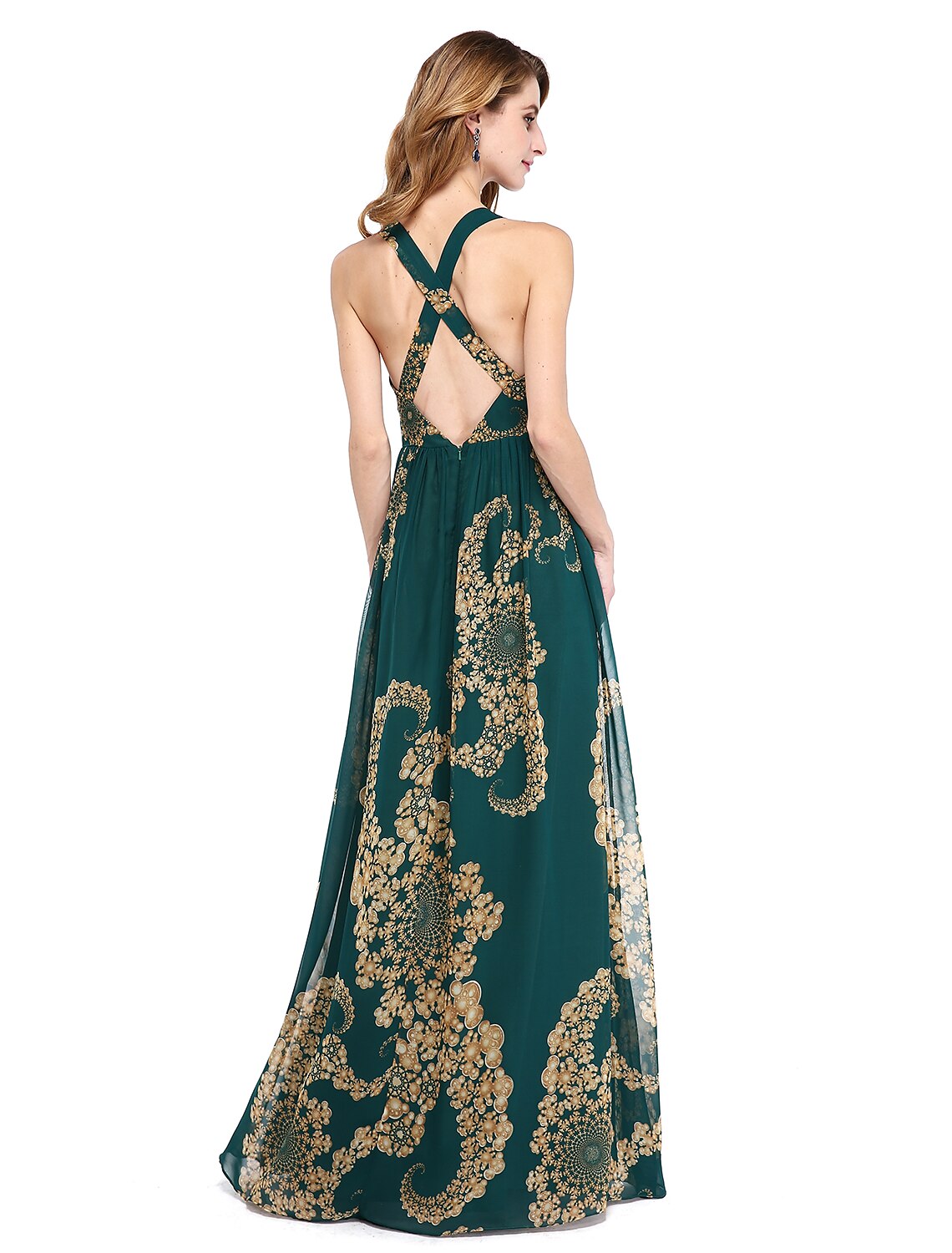 Wholesa A-Line Mother of the Bride Dress Floral Open Back V Neck Floor Length Chiffon Sleeveless No with Sash / Ribbon