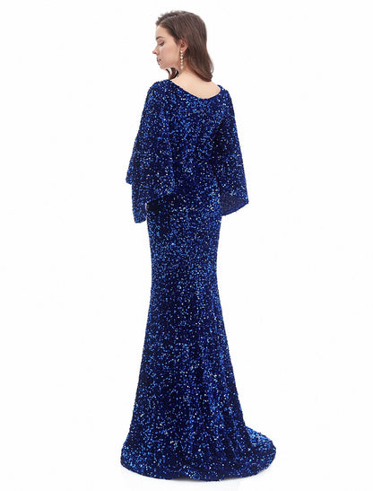 Wholesa Mermaid / Trumpet Evening Gown Sparkle Dress Formal Evening Court Train Long Sleeve Sweetheart Sequined with Sequin