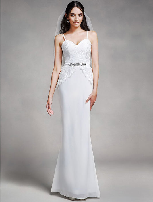 wholesale  Mermaid / Trumpet Bridesmaid Dress Spaghetti Strap Sleeveless Elegant Floor Length Chiffon / Lace with Lace / Crystals