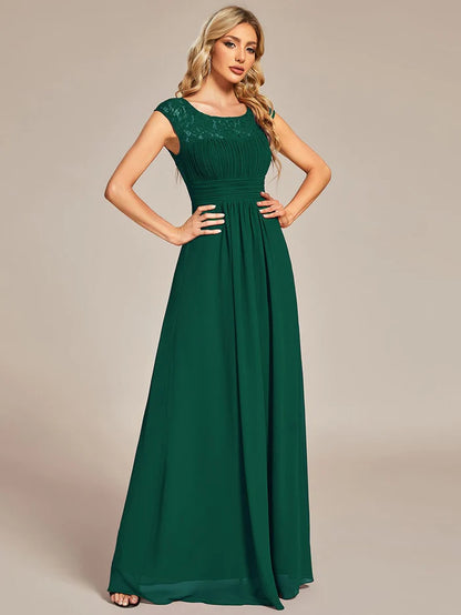 Wholesa Lace Chiffon Long Bridesmaid Dress with Open Back