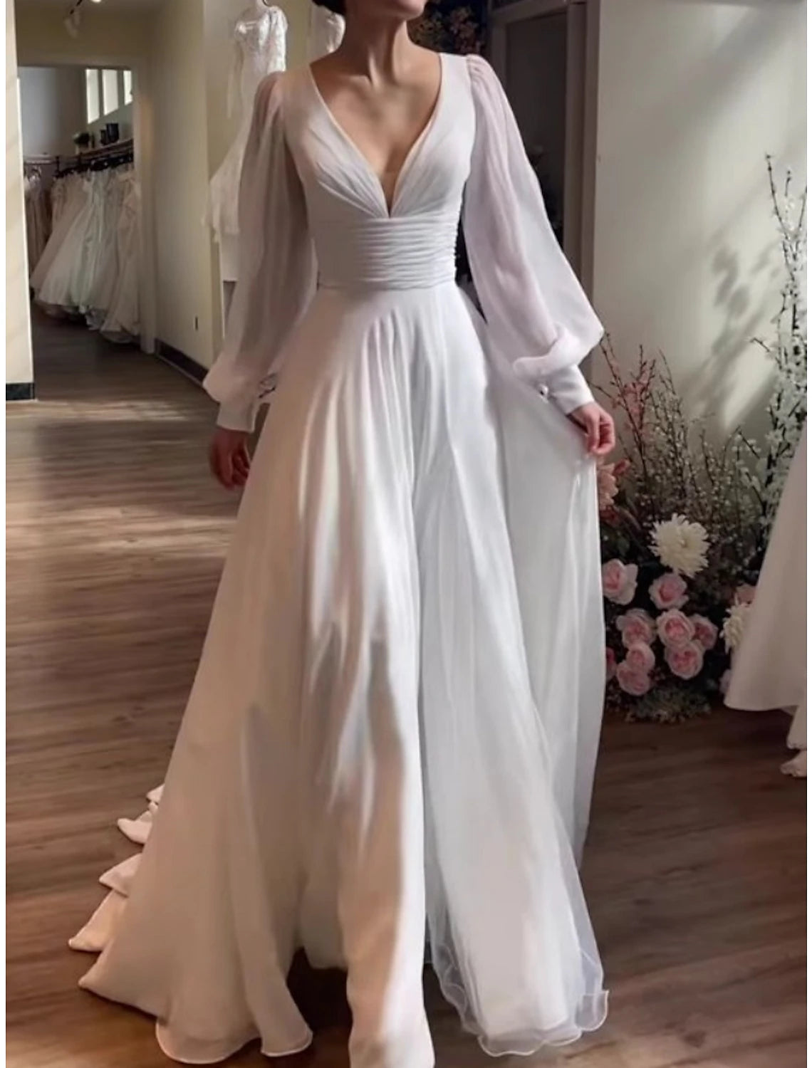 Wholesa Simple Wedding Dresses Wedding Dresses A-Line Off Shoulder Cap Sleeve Tea Length Satin Bridal Gowns With Pleats Solid Color