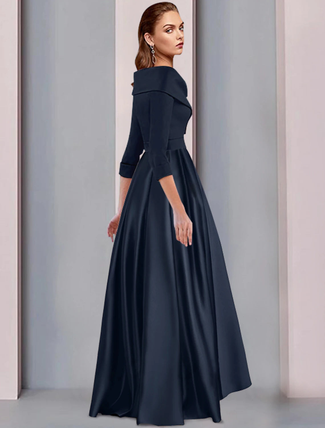 Wholesa  A-Line Mother of the Bride Dress Wedding Guest Elegant High Low Sweet Spaghetti Strap Asymmetrical Tea Length Satin 3/4 Length Sleeve with Pleats Fall