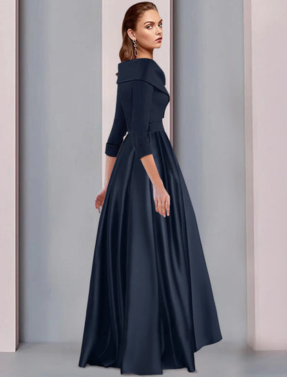 Wholesa  A-Line Mother of the Bride Dress Wedding Guest Elegant High Low Sweet Spaghetti Strap Asymmetrical Tea Length Satin 3/4 Length Sleeve with Pleats Fall