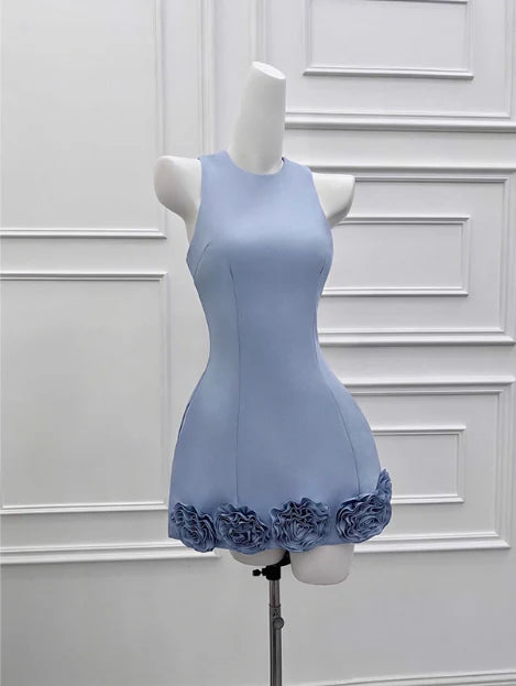 Aimishang Charming Blue A Line Sleeveless Short Homecoming Dress Sweet Party Prom Dress with 3D Flower