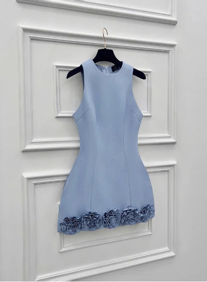 Aimishang Charming Blue A Line Sleeveless Short Homecoming Dress Sweet Party Prom Dress with 3D Flower