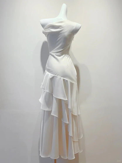 Aimishang Elegant Mermaid Ruffle Sleeveless Evening Party Dress Charming Long Formal Prom Dress