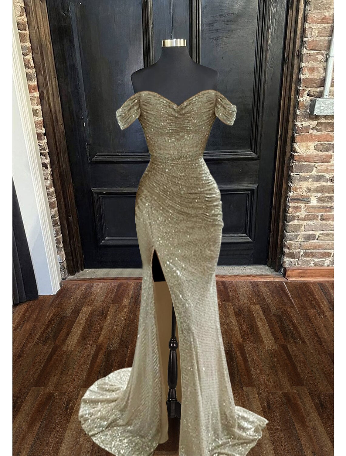 Wholesa  Mermaid / Trumpet Evening Gown Sparkle & Shine Dress Wedding Guest Prom Floor Length Sleeveless Cowl Neck Sequined with Ruched