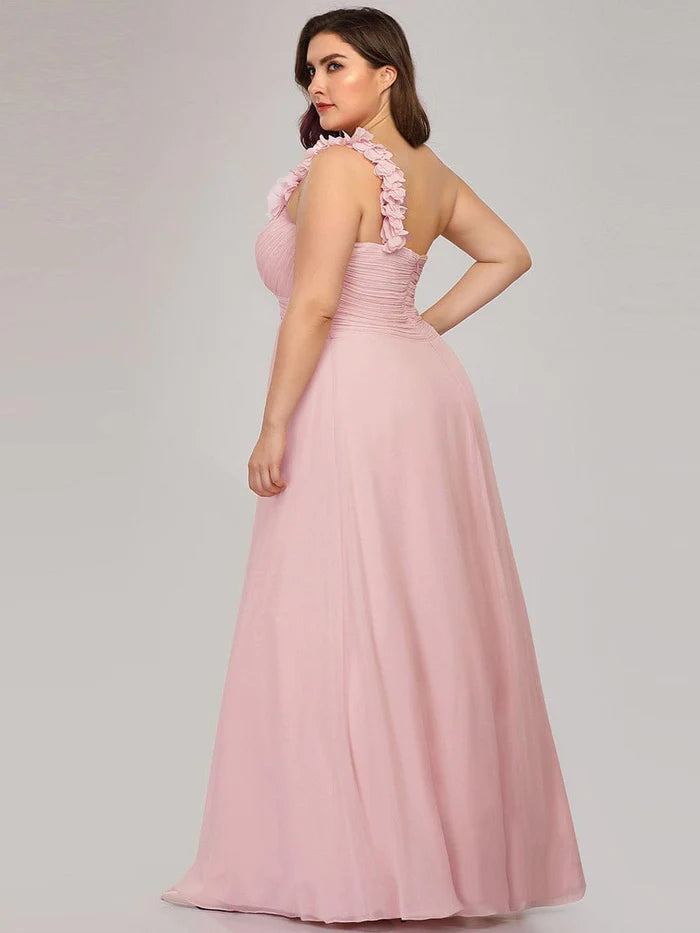 Wholesa Sweet Pleated Bodice One Shoulder Chiffon Bridesmaid Dress