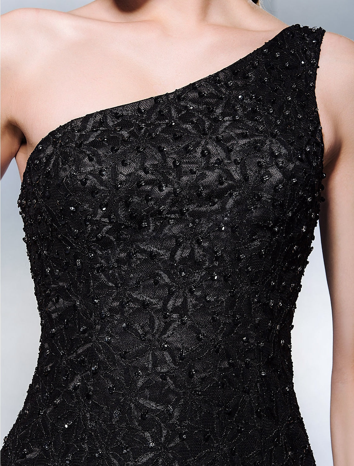 Wholesa Sheath / Column Sparkle & Shine Dress Holiday Cocktail Party Court Train Sleeveless One Shoulder Lace with Beading