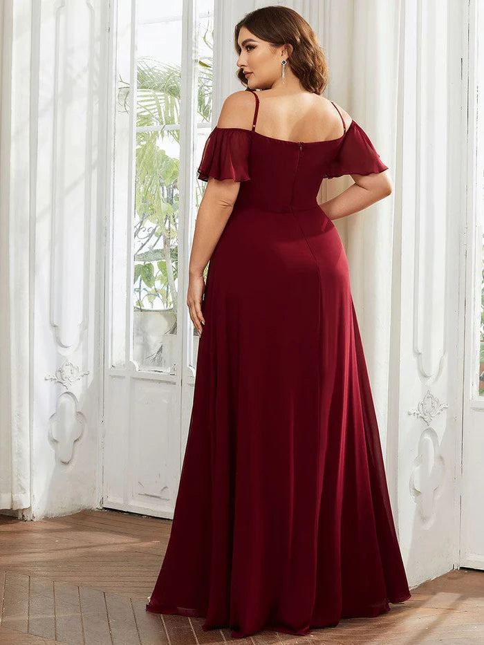 Wholesa Stylish Cold Shoulder Flare Sleeves Flowy Bridesmaid Dress