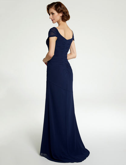 Wholesa A-Line Mother of the Bride Dress V Neck Floor Length Chiffon Sleeveless with Lace Ruching