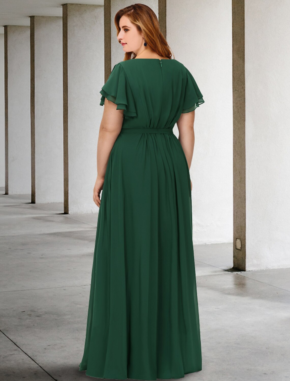 Wholesa A-Line Mother of the Bride Dresses Plus Size Hide Belly Curve Elegant Dress Formal Floor Length Short Sleeve Jewel Neck Chiffon with Pleats