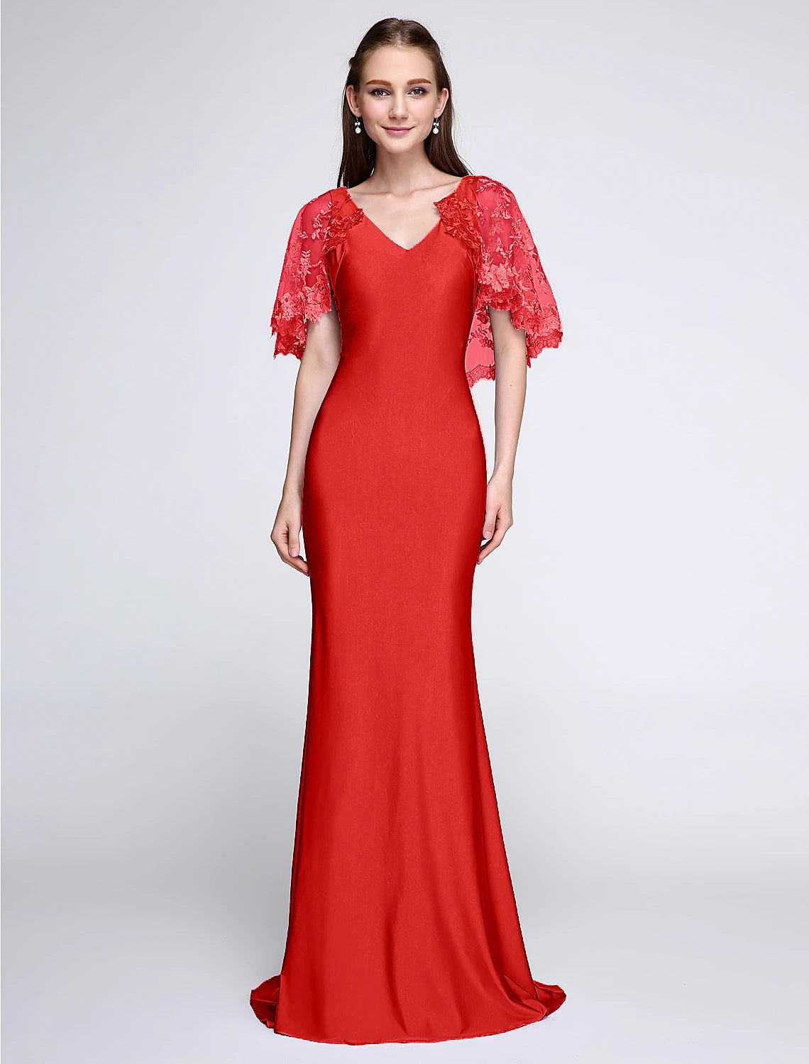 Aimishang Mermaid / Trumpet Bridesmaid Dress V Neck Sleeveless Wrap Included Sweep / Brush Train Jersey with Lace