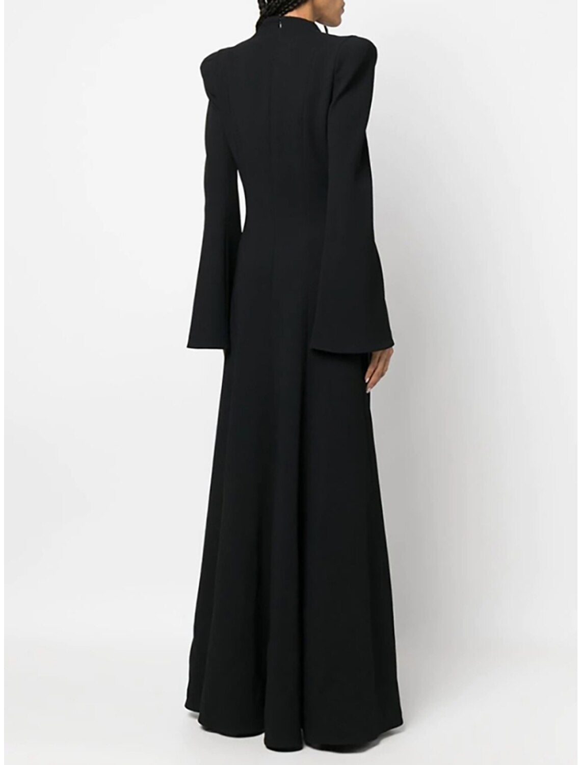 Wholesa  A-Line Evening Gown Elegant Dress Formal Asymmetrical Black Dress Long Sleeve V Neck Stretch Fabric with Pleats