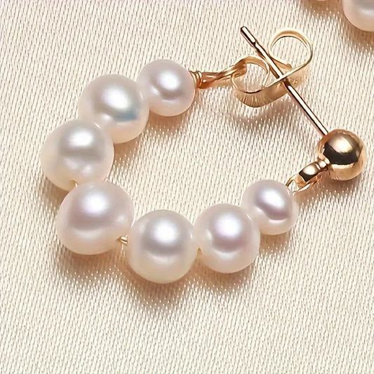 Wholesale 1 Pair S925 Sterling Silver Hoop Earrings, Fashionable Korean Style, Simple Faux Pearl Dangle Earrings for Women, Elegant Light Luxury Bead Design, Chic Personalized Ear Jewelry