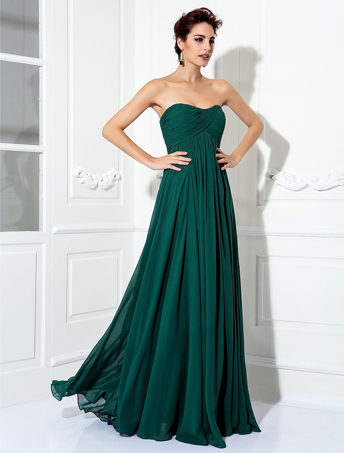 Wholesale A-Line Minimalist Dress Wedding Guest Sweep / Brush Train Sleeveless Strapless Chiffon with Pleats Ruched