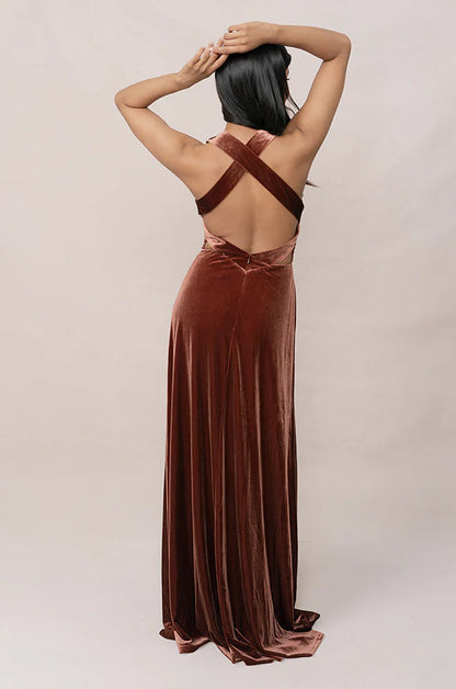 Wholesale Fashionable and Beautiful Deep V-neck Velvet dress Velvet Evening Dress Prom Dresses