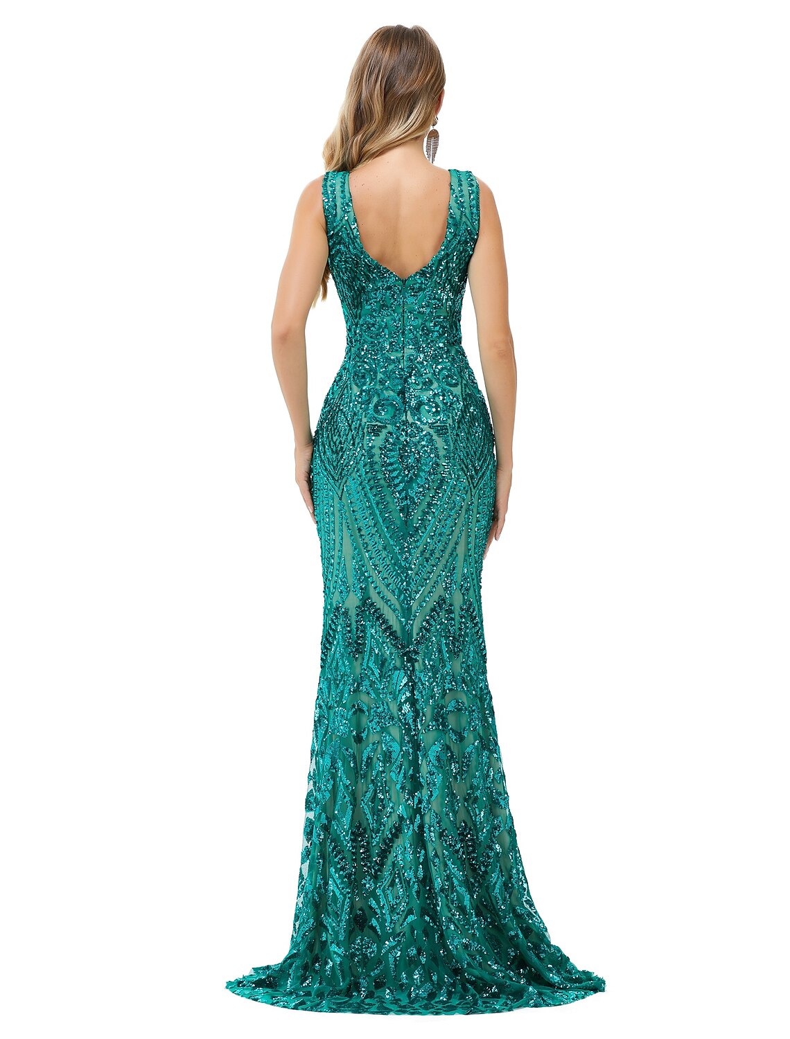 Wholesa Mermaid / Trumpet Sparkle Elegant Sparkle & Shine Engagement Formal Evening Dress V Neck Sleeveless Floor Length Sequined with Sequin