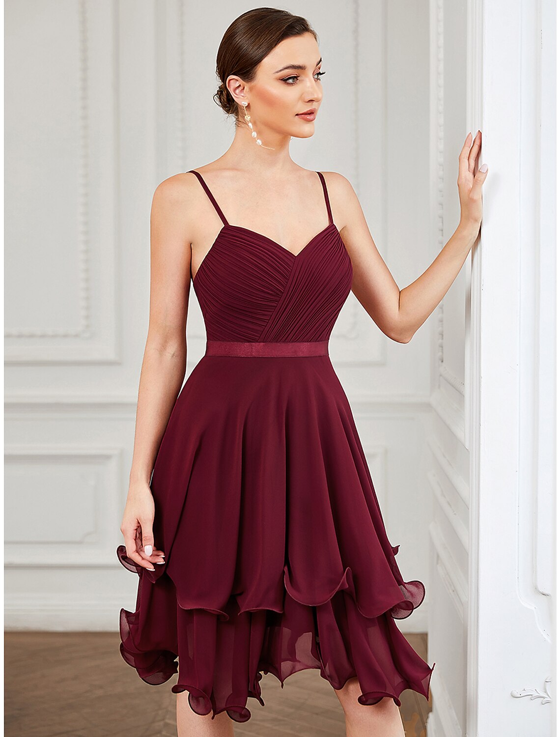 Wholesale A-Line Homecoming Dresses Elegant Dress Homecoming Short / Mini Sleeveless Sweetheart Chiffon with Pure Color Tiered