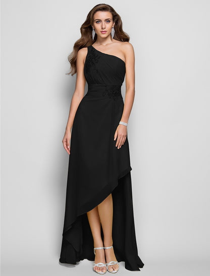 Wholesale Sheath / Column Elegant Dress Wedding Guest Asymmetrical Sleeveless One Shoulder Chiffon with Beading Slit Appliques