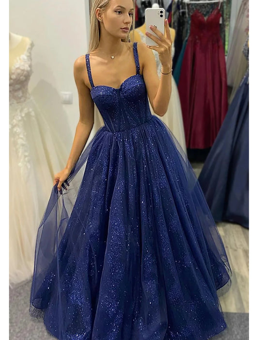 Wholesa Ball Gown A-Line Prom Dresses Sparkle & Shine Dress Formal Prom Floor Length Sleeveless Sweetheart Tulle Backless with Glitter Pleats