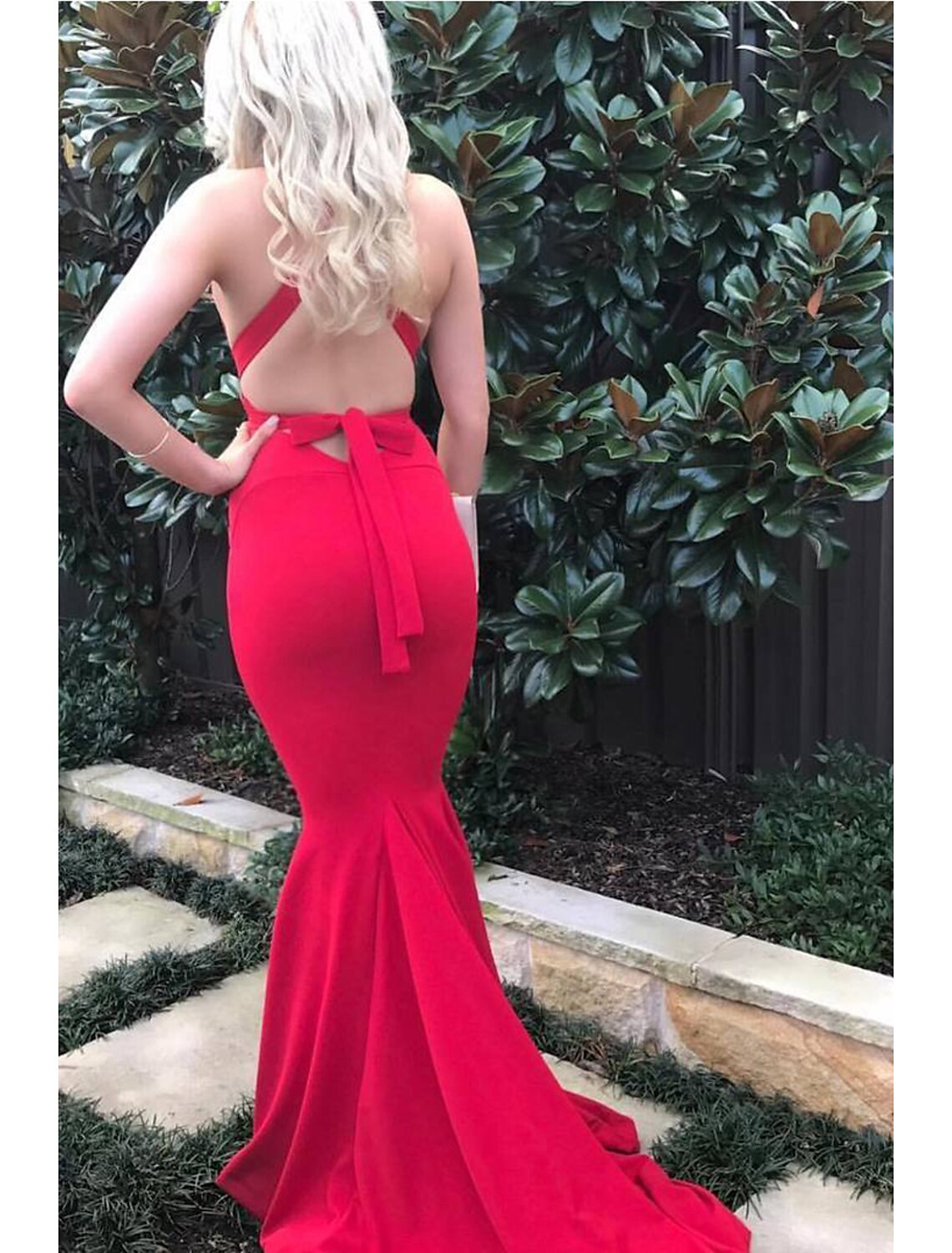 Wholesale Mermaid / Trumpet Evening Gown Sexy Dress Formal Court Train Sleeveless V Neck Stretch Fabric with Strappy