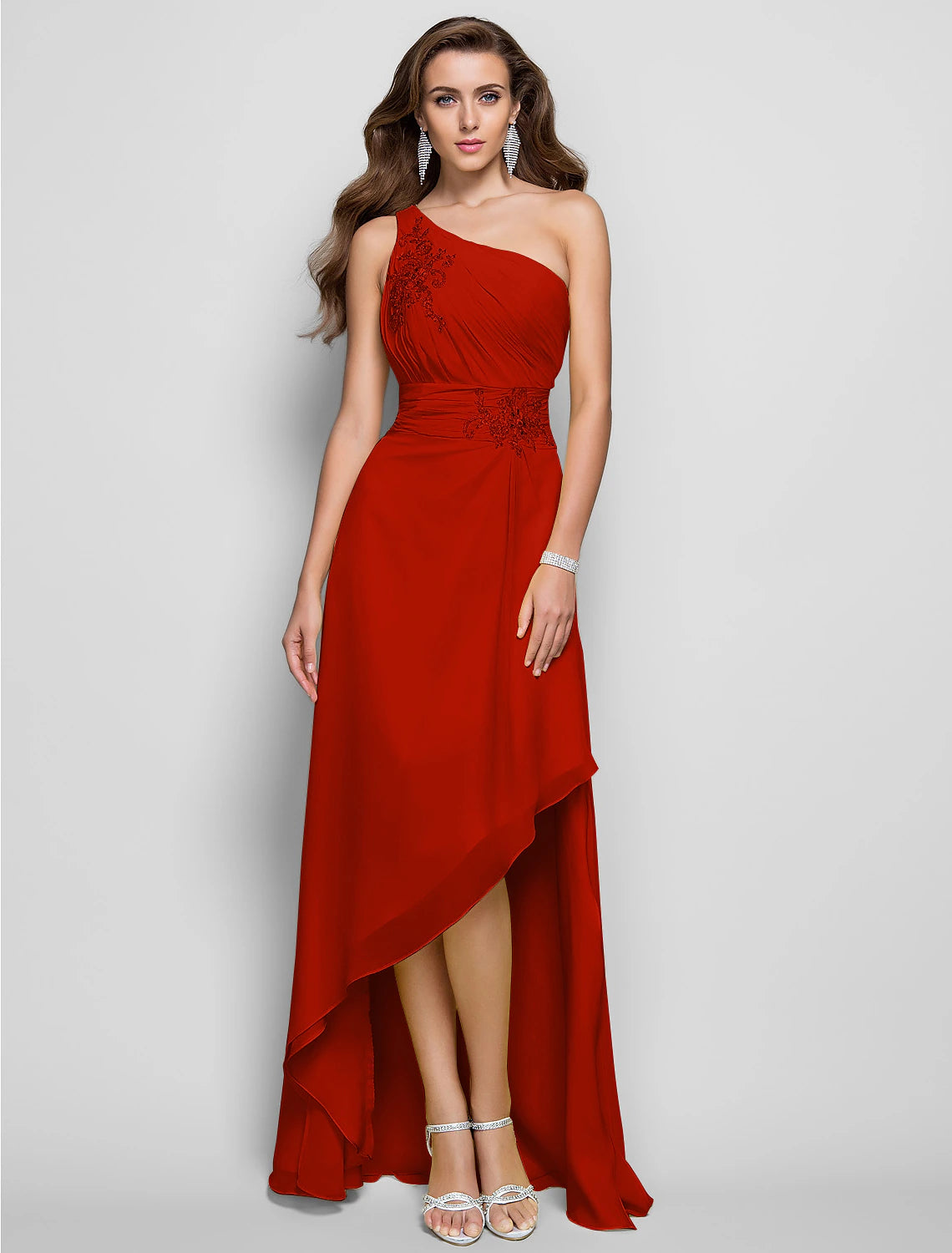 Wholesa Sheath / Column Elegant Dress Wedding Guest Cocktail Party Asymmetrical Sleeveless One Shoulder Bridesmaid Dress Chiffon with Beading Slit Appliques