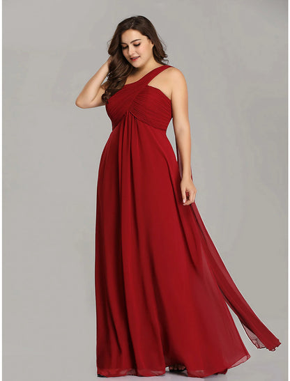 wholesale   A-Line Evening Gown Empire Dress Formal Evening Floor Length Sleeveless One Shoulder Bridesmaid Dress Chiffon Backless with Pleats Draping