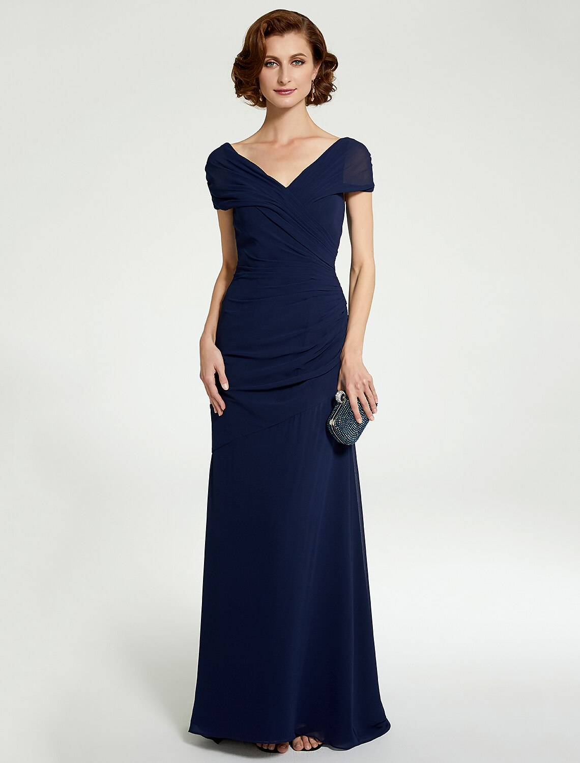 Wholesa A-Line Mother of the Bride Dress V Neck Floor Length Chiffon Sleeveless with Lace Ruching