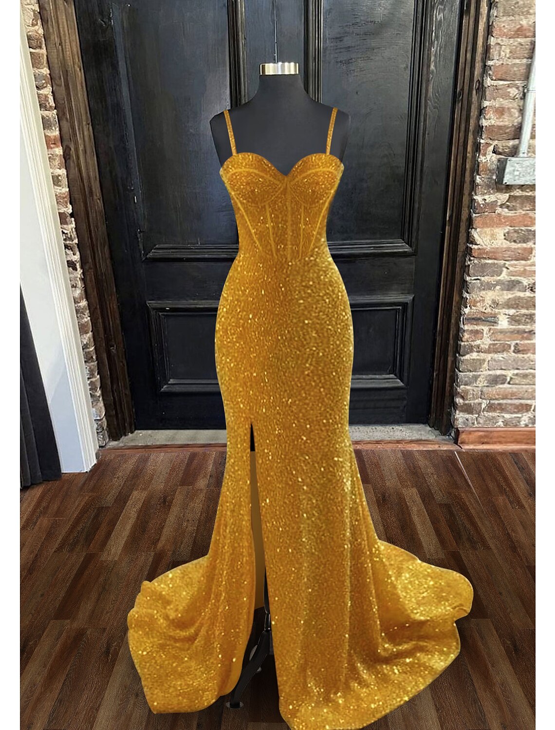 Wholesa  Mermaid / Trumpet Prom Dresses Sparkle & Shine Dress Formal Wedding Guest Sweep / Brush Train Sleeveless Sweetheart Sequined Backless with Sequin Slit