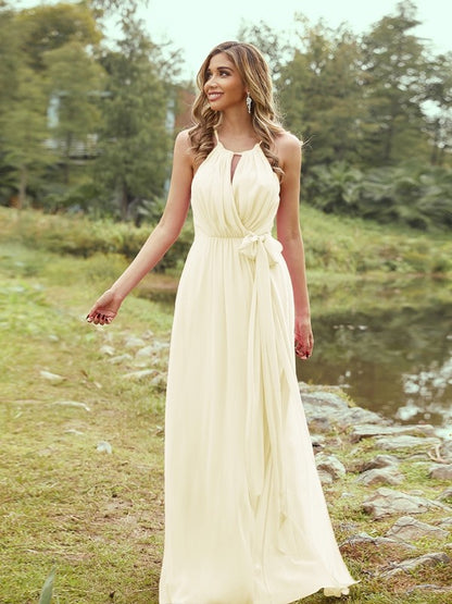 Wholesa A-Line/Princess Chiffon Ruffles Halter Sleeveless Sweep/Brush Train Bridesmaid Dresses