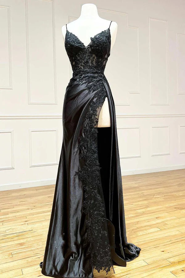 Wholesale Fashion Sheath Evening Dress Black Long Prom Dress Appliques