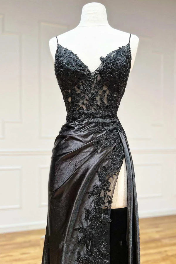 Wholesale Fashion Sheath Evening Dress Black Long Prom Dress Appliques