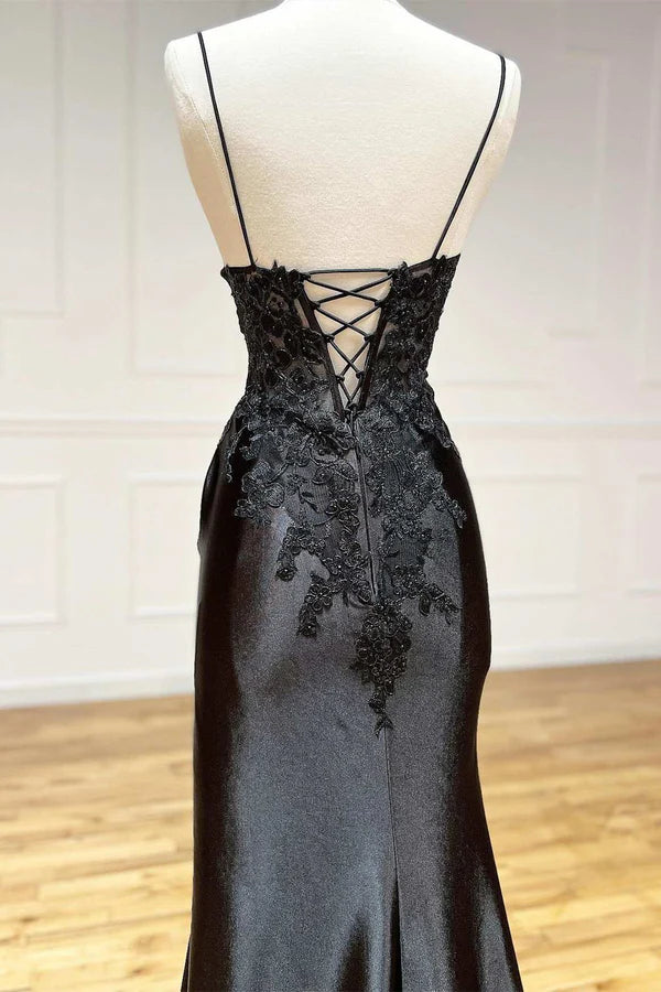 Wholesale Fashion Sheath Evening Dress Black Long Prom Dress Appliques