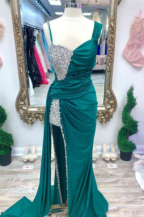 Wholesale Elegant Chic Evening Dress Asymmertrical Fuchsia Beaded Long Porm Dress