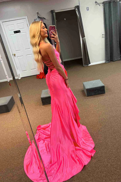 Wholesale Elegant Evening Dress Straps V-Neck Satin Mermaid Prom Dress with Bow