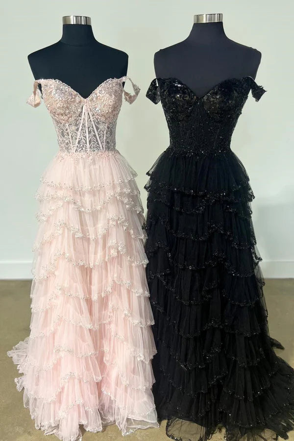 Wholesale A-Line Evening Dress Sweetheart Champagne Tulle Prom Dresses with Appliques