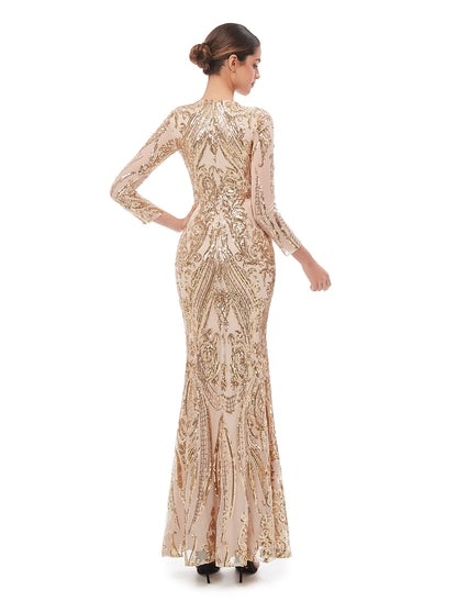 Wholesa Mermaid / Trumpet Elegant Vintage Prom Formal Evening Dress Jewel Neck Long Sleeve Detachable Sequined with Sequin