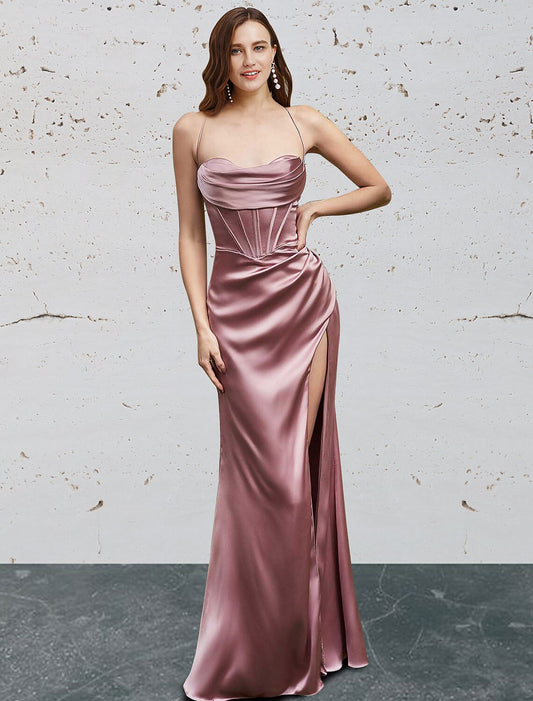 Wholesale Mermaid / Trumpet Prom Dresses Vintage Dress Prom Floor Length Sleeveless Sweetheart Charmeuse Backless with Slit Pure Color