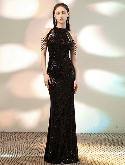 Wholesale Mermaid / Trumpet Evening Gown Sparkle Dress Party Wear Floor Length Sleeveless Halter Sequined with Beading Sequin