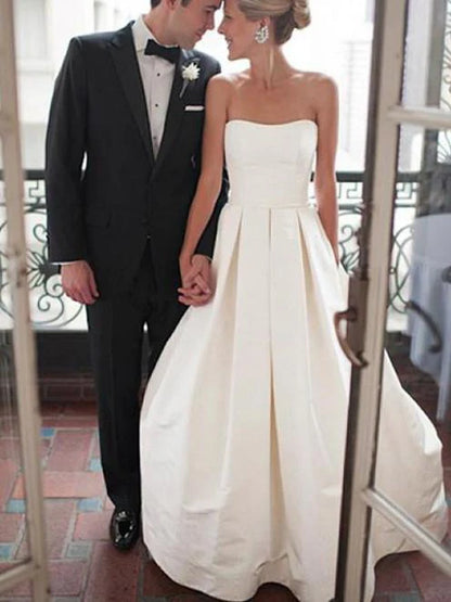 Glamorous A-line Strapless Sleeveless Long Wedding Dresses Elegant Bridal Gowns