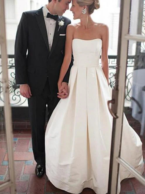 Glamorous A-line Strapless Sleeveless Long Wedding Dresses Elegant Bridal Gowns