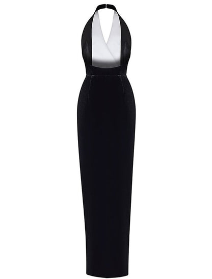 Wholesa Sheath / Column Evening Gown Elegant Dress Formal Floor Length Black Dress Sleeveless V Neck Imitation Silk with Slit