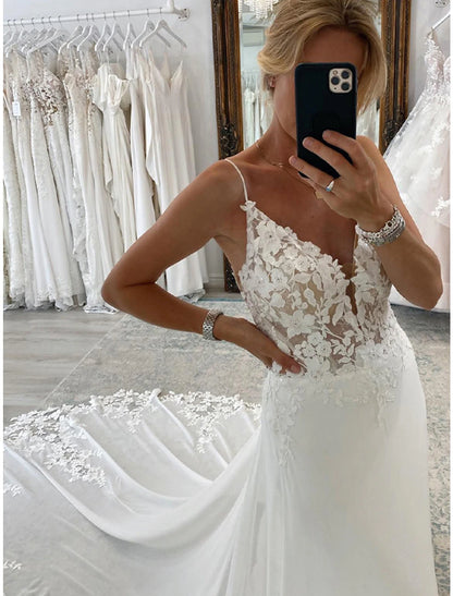 Wholesa Reception Formal Wedding Dresses A-Line Camisole Sleeveless Court Train Chiffon Bridal Suits Bridal Gowns With Appliques