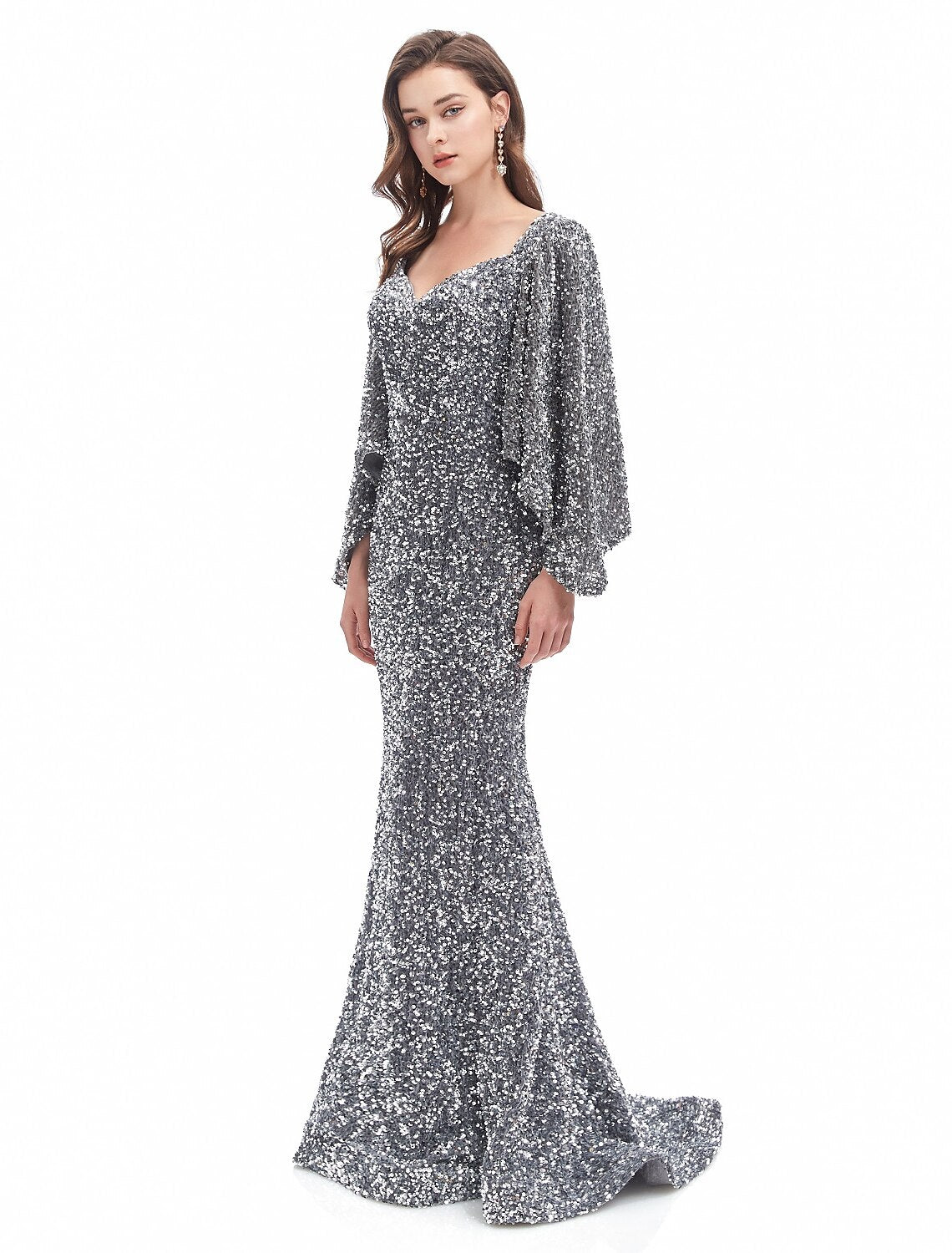 Wholesa Mermaid / Trumpet Evening Gown Sparkle Dress Formal Evening Court Train Long Sleeve Sweetheart Sequined with Sequin