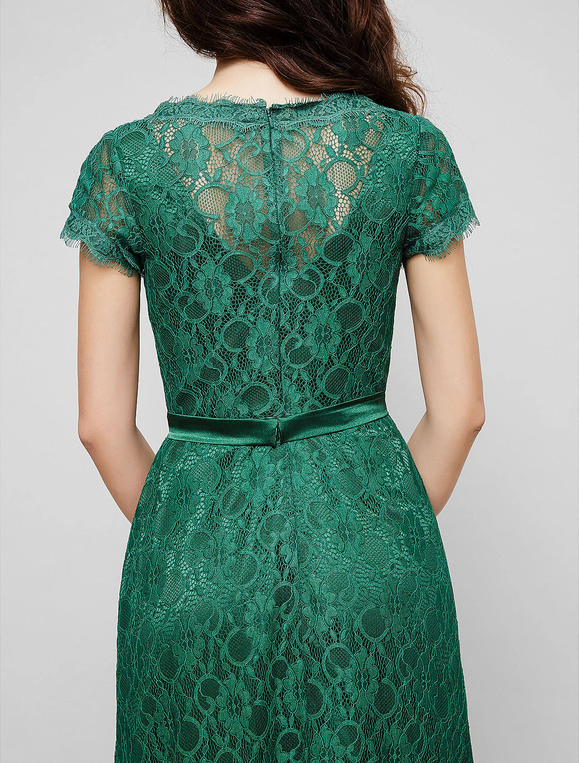 Wholesa A-Line Elegant Dress Holiday Cocktail Party Floor Length Short Sleeve V Neck All Over Lace with Crystal Brooch